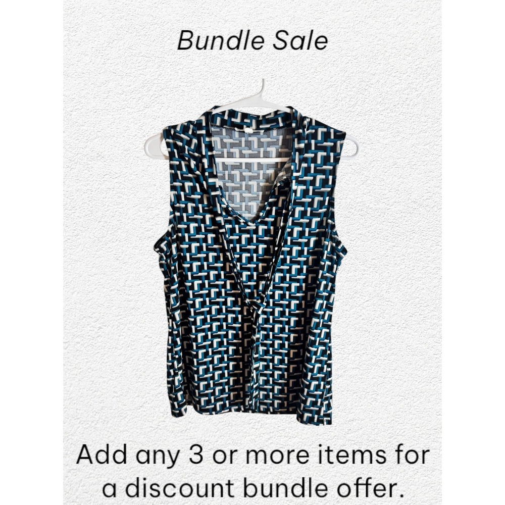 Perception Concept Sleeveless‎ Geometric Print Wrap V Neck Top Women's Size M